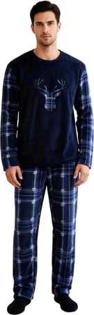 Erkek Polar Pijama Takımı Geyik Baskılı Ekose Detaylı Fonksiyonel Dayanıklı Kaliteli Rahat