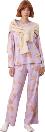 Kadın Yılbaşı Desenli Pamuklu Pijama Takımı Fonksiyonel Dayanıklı Kaliteli Konforlu Modern