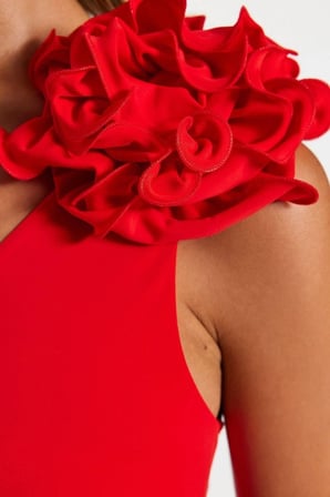 Kadın Moda Atma Kap Askılı Slip Yaka Zümrüt Yeşili Tek Omuz Çiçek Aplikeli Regular Mayo