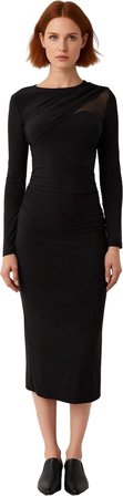 Kadınlar İçin Fashion Forward Örme Midi Elbise Bodycon Kalıp Uzun Kol Bisiklet Yaka Şık Kışlık