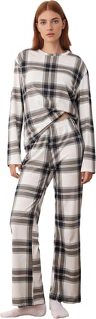 Kadın Ekose Desenli Uzun Kollu Pijama Takımı Fonksiyonel Dayanıklı Kaliteli Konforlu Rahat
