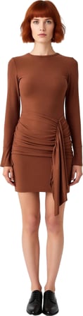 Kadın Bodycon Bisiklet Yaka Mini Elbise Uzun Kollu Mikro Likralı Kışlık Şık Örme Kaliteli