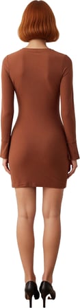 Kadın Bodycon Bisiklet Yaka Mini Elbise Uzun Kollu Mikro Likralı Kışlık Şık Örme Kaliteli