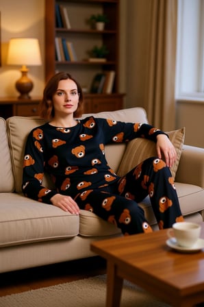 Kadın Ayıcık Desenli Pijama Takımı Bisiklet Yaka Fonksiyonel Dayanıklı Kaliteli Konforlu Şık