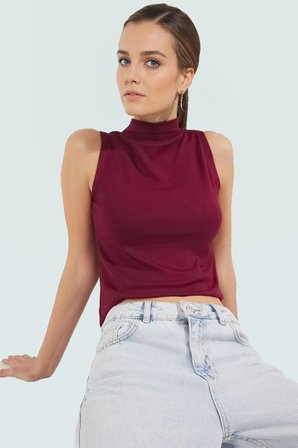 Regular Örme Bluz Dik Yaka Kolsuz Fitted Kalıp Günlük Yüksek Kalite Dayanıklı Malzeme