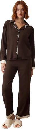 Kadın Viskon Gömlek Ve Pantolon Pijama Takımı Fonksiyonel Dayanıklı Kaliteli Konforlu Spor