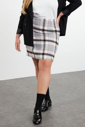 Moda Büyük Beden Regular Ekose Desen Günlük Mini Boy Kadın Ekose Kareli Dokuma Büyük Beden Etek
