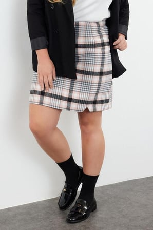 Moda Büyük Beden Regular Ekose Desen Günlük Mini Boy Kadın Ekose Kareli Dokuma Büyük Beden Etek