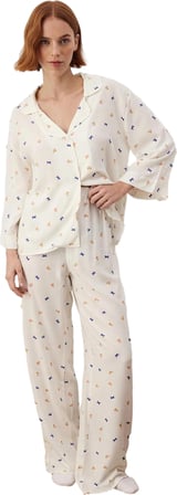 Kadın Baskılı Viskon Gömlek ve Pantolon Pijama Takımı Fonksiyonel Dayanıklı Kaliteli Rahat