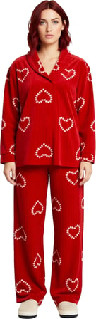 Kirmizi Kalpli Polar Pijama Takımı Kadin Fonksiyonel Dayanıklı Kaliteli Konforlu Estetik Şık