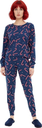Kadın Yılbaşı Desenli Örme Pijama Takımı Fonksiyonel Dayanıklı Kaliteli Konforlu Estetik Şık