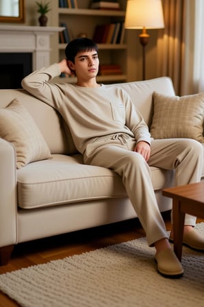 Erkek Kaşkorse Kumaşlı Bisiklet Yaka Sweatshirt ve Pantolon Ev Giyim Seti Fonksiyonel Spor