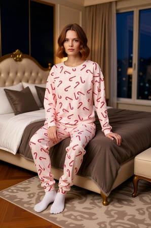 Kadın Yılbaşı Desenli Örme Pijama Takımı Fonksiyonel Dayanıklı Kaliteli Konforlu Estetik Şık