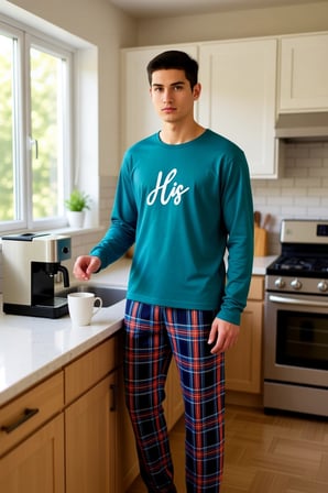 Erkek Kareli Pijama Takımı Bisiklet Yaka Sweatshirt Pantolon Fonksiyonel Dayanıklı Estetik