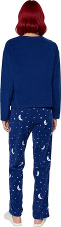 Kadin Gece Bulut Ay Desenli Polar Pijama Seti Fonksiyonel Dayanıklı Kaliteli Konforlu Spor