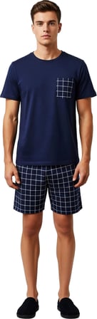 Erkek Melanj Ekose Pijama Takımı Bisiklet Yaka Regular Fit Fonksiyonel Dayanıklı Kaliteli Şık