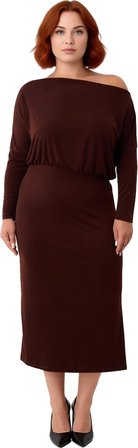 Modern Kadın Asimetrik Yaka Uzun Kollu Bodycon Midi Maxi Elbise Kış Günleri İçin Şık Ve Rahat Örme