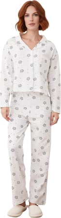 Kadın Çiçek Desenli Uzun Kollu Pijama Takımı Fonksiyonel Dayanıklı Kaliteli Konforlu Rahat