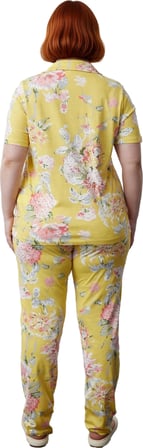 Kadın Çiçekli Örme Pijama Takımı Gömlek Yaka Fonksiyonel Dayanıklı Kaliteli Konforlu Rahat