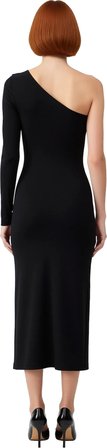 Kadın Şık Tek Omuz Asimetrik Yaka Uzun Kol Bodycon Örme Maxi Elbise Aksesuar Detaylı Astarlı