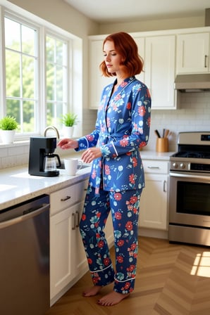 Kadın Çiçek Desenli V Yaka Uzun Kollu Pijama Takımı Fonksiyonel Dayanıklı Kaliteli Estetik