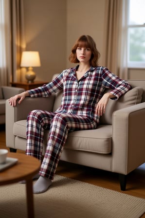 Kadın Flanel Ekose Pijama Takımı Gömlek Yaka Uzun Kollu Fonksiyonel Dayanıklı Kaliteli Şık