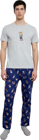 Erkek Uzun Kollu Ayıcık Baskılı Pijama Seti Fonksiyonel Dayanıklı Kaliteli Konforlu Modern