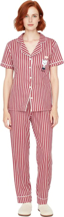 Kadın Çizgili Baskılı Gömlek ve Pantolon Pijama Takımı Fonksiyonel Dayanıklı Kaliteli Spor