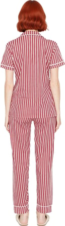 Kadın Çizgili Baskılı Gömlek ve Pantolon Pijama Takımı Fonksiyonel Dayanıklı Kaliteli Spor