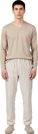 Erkek Vizon Çizgili Pijama Takımı Casual Konfor Fonksiyonel Dayanıklı Kaliteli Konforlu Şık