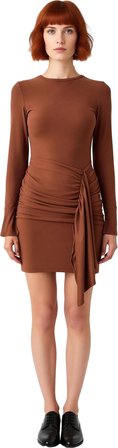 Kadın Bodycon Bisiklet Yaka Mini Elbise Uzun Kollu Mikro Likralı Kışlık Şık Örme Kaliteli