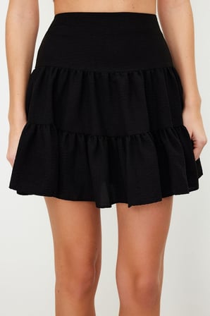 Moda Regular Düz Desen Günlük Mini Boy Volanlı Modal İçerikli Mini Dokuma Etek