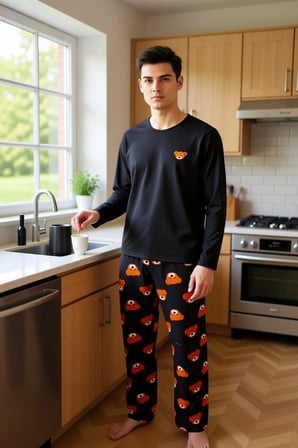 Ayıcık Desenli Bisiklet Yaka Uzun Kollu Pijama Seti Unisex Fonksiyonel Dayanıklı Kaliteli Şık