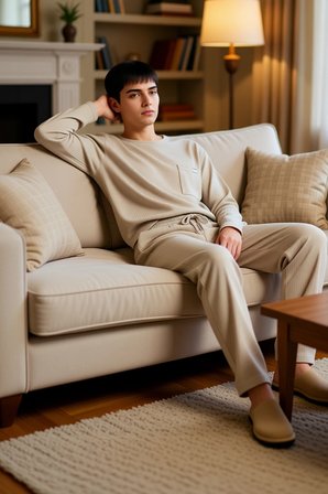 Erkek Kaşkorse Kumaşlı Bisiklet Yaka Sweatshirt ve Pantolon Ev Giyim Seti Fonksiyonel Spor
