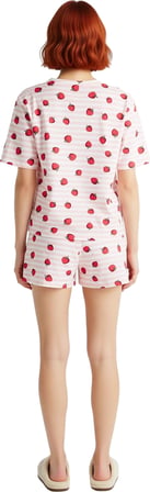 Kadın Çizgili ve Çilekli Pijama Takımı Bisiklet Yaka Fonksiyonel Dayanıklı Kaliteli Modern
