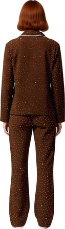 Kadın Müslin Pijama Takımı Kalp Desenli Gömlek Yaka Uzun Kollu Fonksiyonel Dayanıklı Rahat