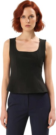Kolsuz Örme Bluz Havuz Yaka Fitted Kalıp Peplum Detay Özel Tasarım Özenle Seçilmiş