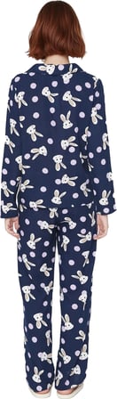 Kadın Viskon Puantiye Tavşan Baskılı Pijama Takımı Fonksiyonel Dayanıklı Kaliteli Konforlu