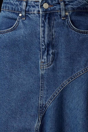 Moda Regular Düz Desen Günlük Midi Boy Dikiş Detaylı Asimetril Yüksek Bel Midi Denim Etek