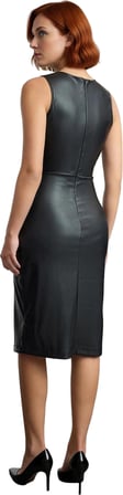 Kadın Düz Desen Kolsuz Bodycon Suni Deri Anvelop Elbise Midi Boy Zarif Görünüm İçin Mükemmel Seçim
