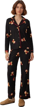 Kadın Ayıcık Desenli Pijama Takımı Gömlek Yaka Uzun Fonksiyonel Dayanıklı Kaliteli Estetik