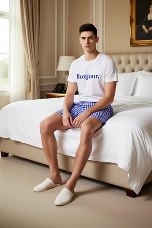 Erkek Bonjour Baskılı Bisiklet Yaka Şortlu Pijama Takımı Fonksiyonel Dayanıklı Kaliteli Şık