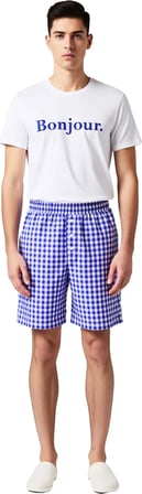 Erkek Bonjour Baskılı Bisiklet Yaka Şortlu Pijama Takımı Fonksiyonel Dayanıklı Kaliteli Şık