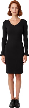 Kadın Uzun Kollu V Yaka Triko Bodycon Mini Elbise Şık Akrilik Kışlık Günlük Kombin İçin Harika Seçim