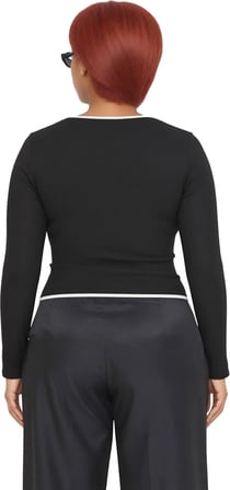 Kadın Vücuda Oturan Fermuarlı Bluz Esnek Örme Kumaş Crop Kesim Kontrast Detaylı Uzun Kol Kaliteli
