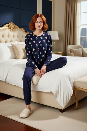 Kadın Kışlık Ayıcık Desenli Pamuklu Pijama Fonksiyonel Dayanıklı Kaliteli Konforlu Estetik