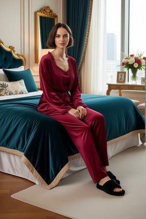 Kadın Kadife Pijama ve Sabahlık Seti Dantel Detaylı Fonksiyonel Dayanıklı Kaliteli Estetik