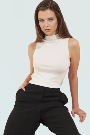 Regular Örme Bluz Dik Yaka Kolsuz Fitted Kalıp Günlük Yüksek Kalite Dayanıklı Malzeme