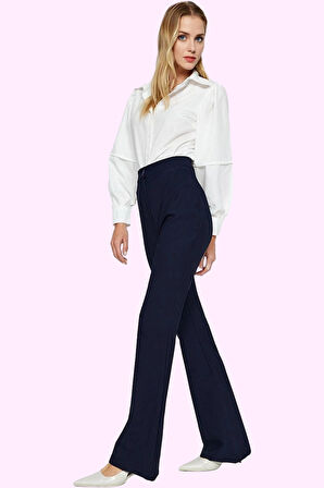 Kadın Flare Pantolon Dokuma Kumaş Yüksek Bel Regular Boy Casual Yaz Aylarının Vazgeçilmezi