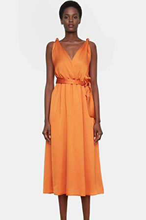 Kuşak Detaylı A Kesim Abiye Elbise Saten Dokuma Polyester Yazlık Rahat Kullanım Uzun Ömürlü